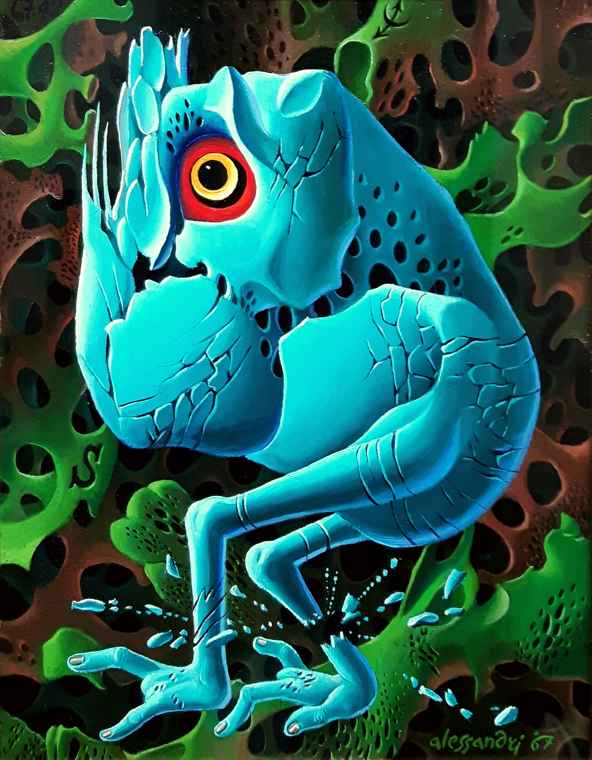 3_MONORONTE_BLU_ INFERMO_ ALLE_ GAMBE_1967_olio_su_tavola_ 15.5_x_12._Collezione_Piola