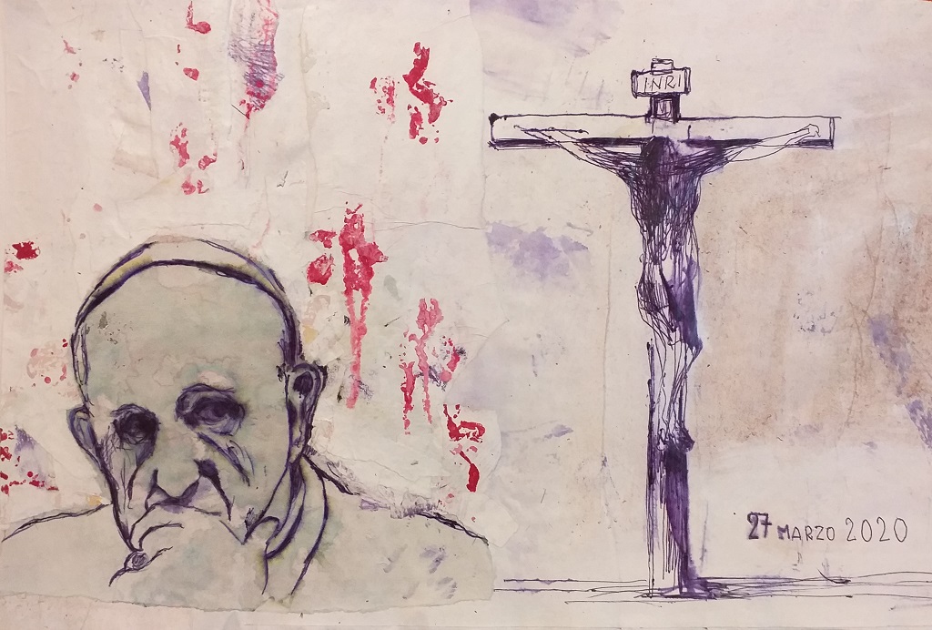 5 diario della pandemia, 2020, penna su carta, cm. 35x50