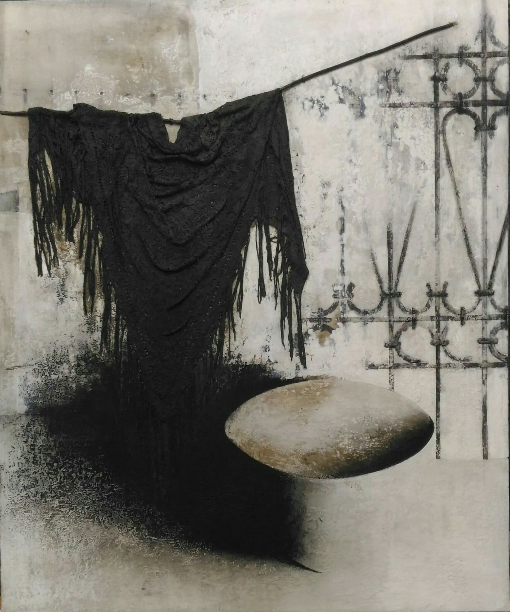 A.De Pietro ACQUASANTA tecnica mista,ferro e chiodi su tavola