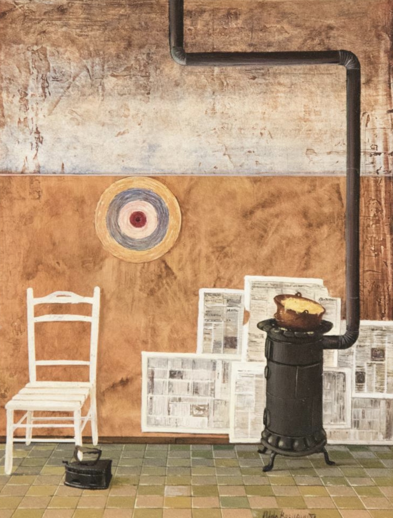 Bersaglio con giornali, 1971 - olio su tavola - cm. 24x18