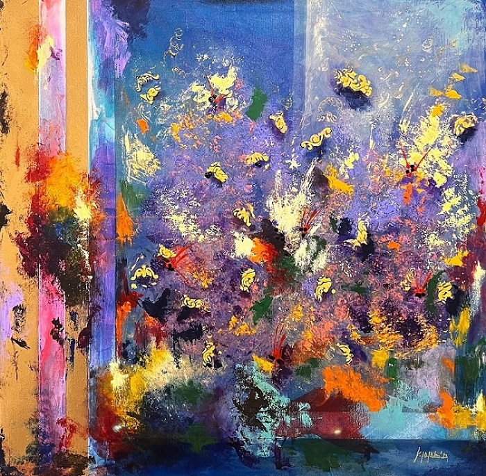 Katia Papaleo, La scommessa di Arianna, acrilico su tela, 90x90 cm, anno 2023