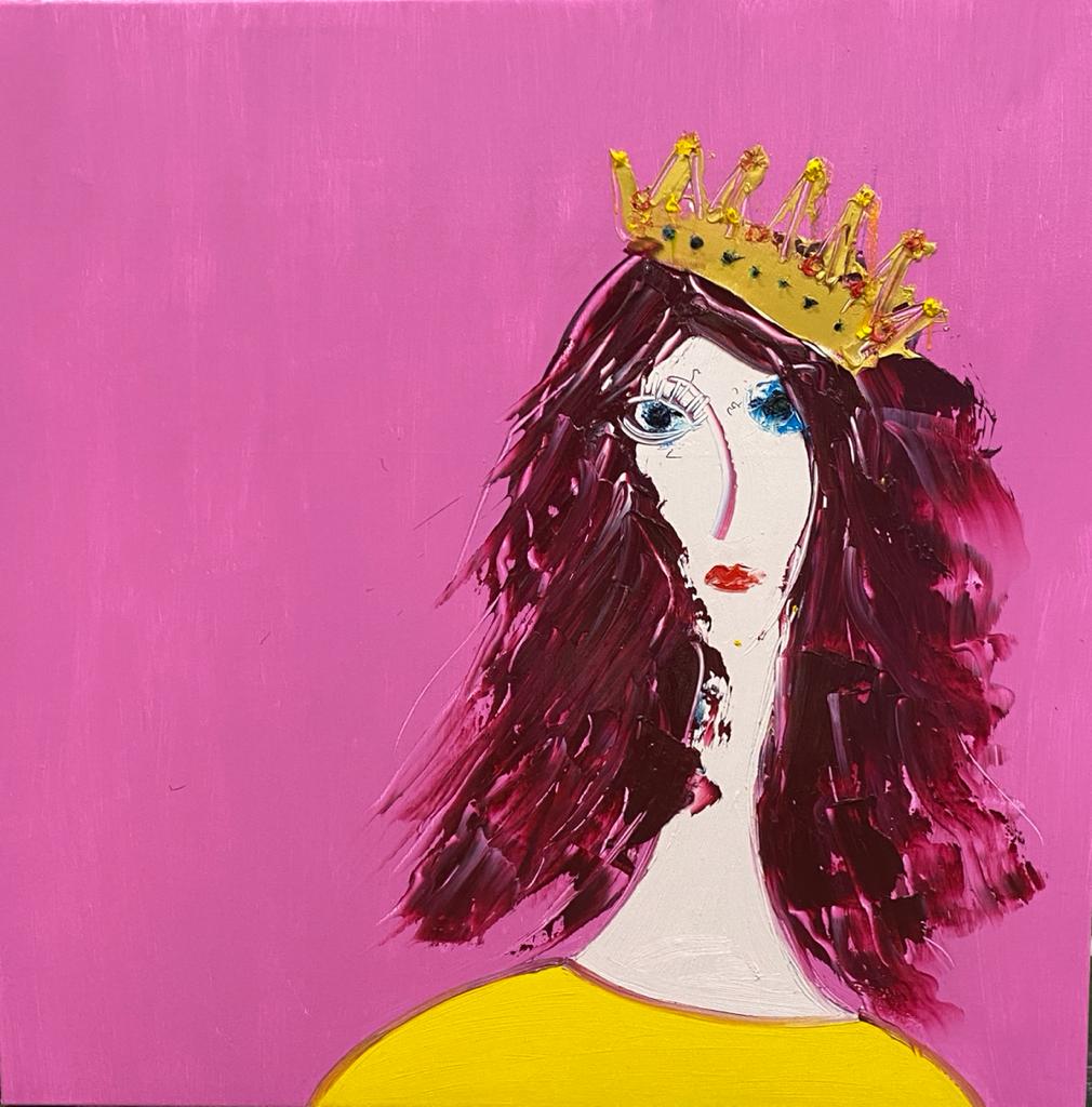 REGINA su sfondo fucsia olio su tela 100x100