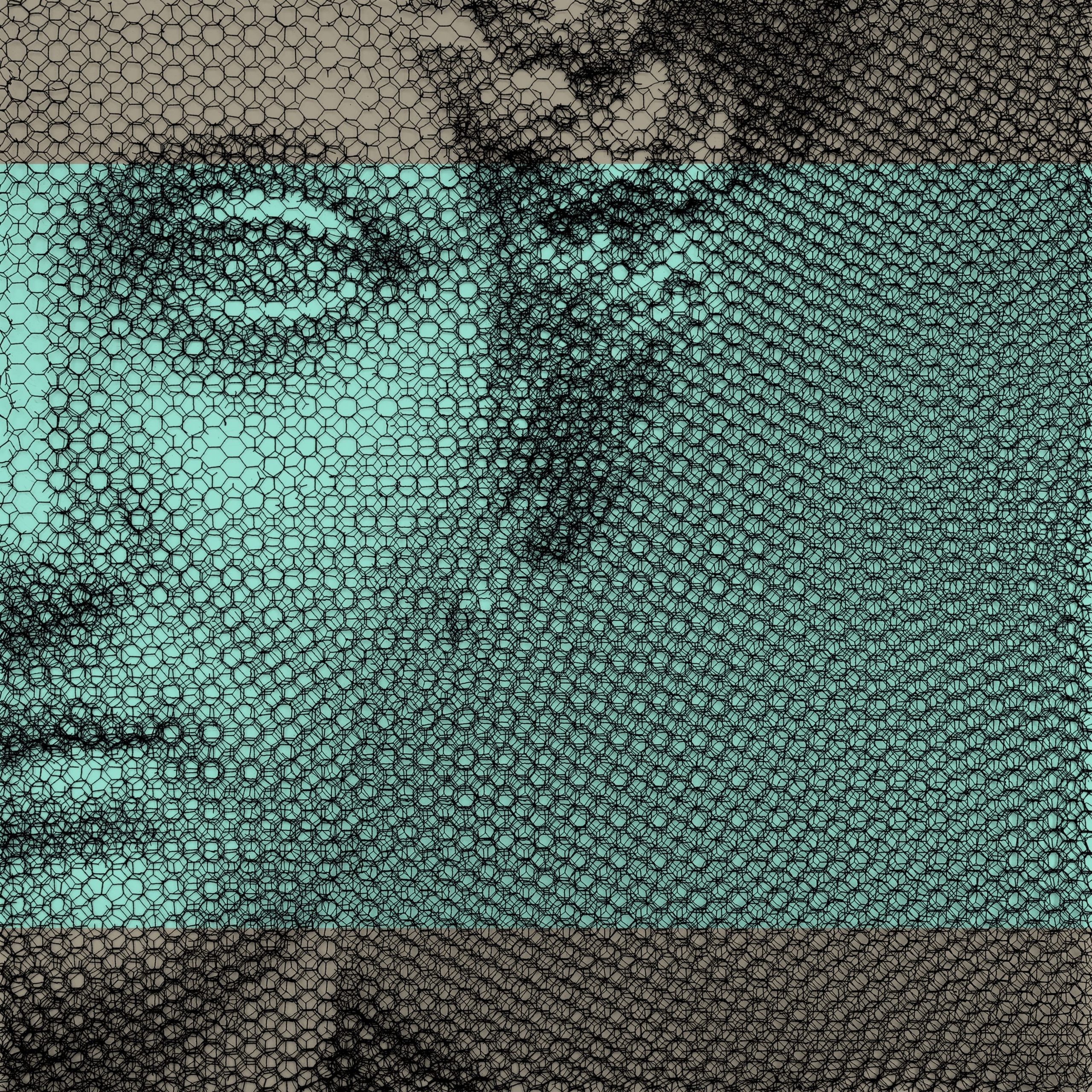 Tentolini, Giorgio, Artemide Efesia - vista 131204, 2023, rete metallica nera tagliata a mano e sovrapposta su fondo verde acqua e tortora, 100x100 cm, GT230117 (1)