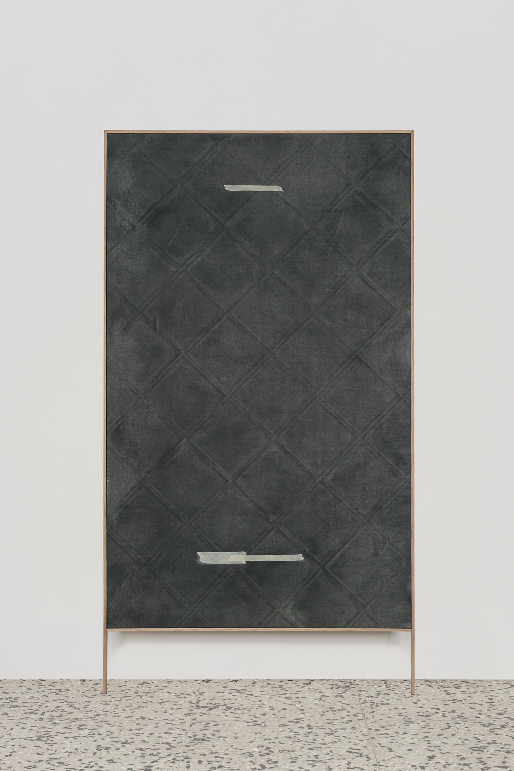 frottage_04, 2019, doppia intelaiatura indivisibile, olio su tela, cornice in rovere, 182 x 97 cm