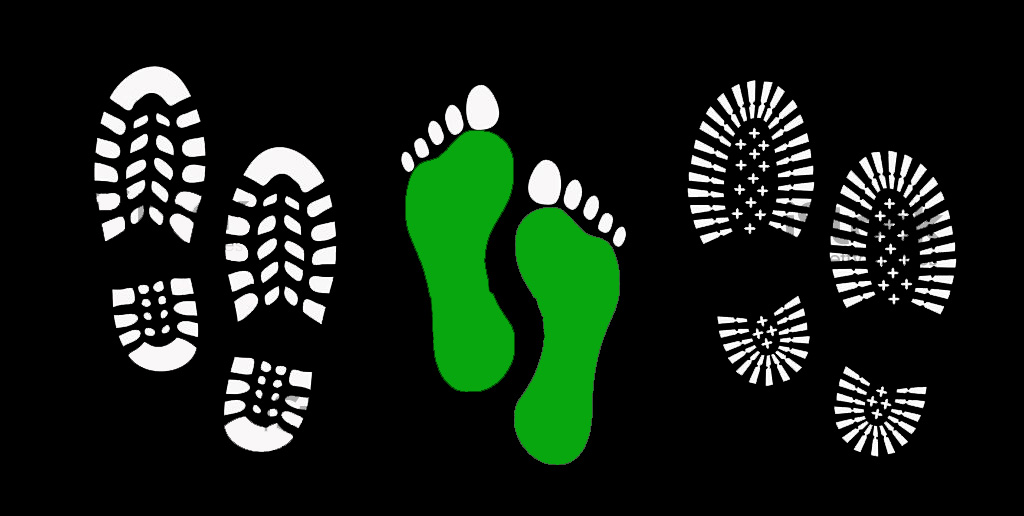Set of footprints and shoes, vector