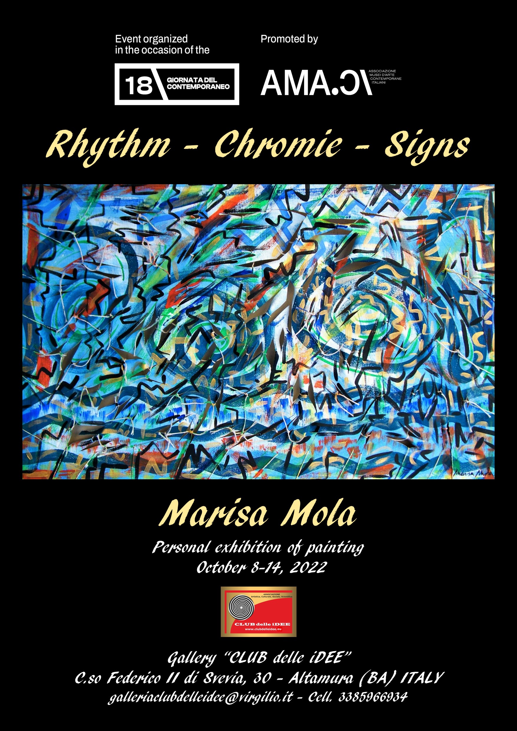 ok - Locandina inglese - Marisa Mola Mostra personale di Pittura Ritmo - Cromìe - Segni